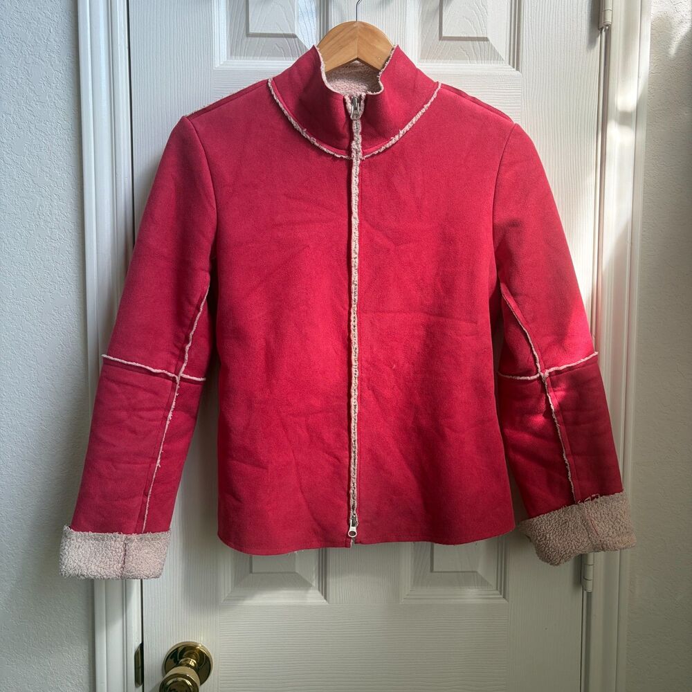 y2k coquette soft girl scandinavian suede sherpa lined zip up jacket